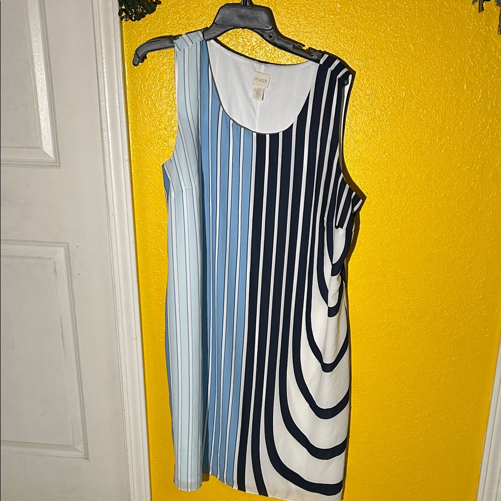 Chico's Asymmetrical Dress - Navy And White Stripes